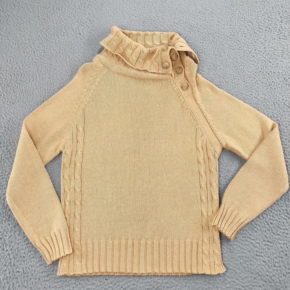 Woolrich Sweater Womens Medium Camel Rheanna Pullover Cable Knit Turtleneck